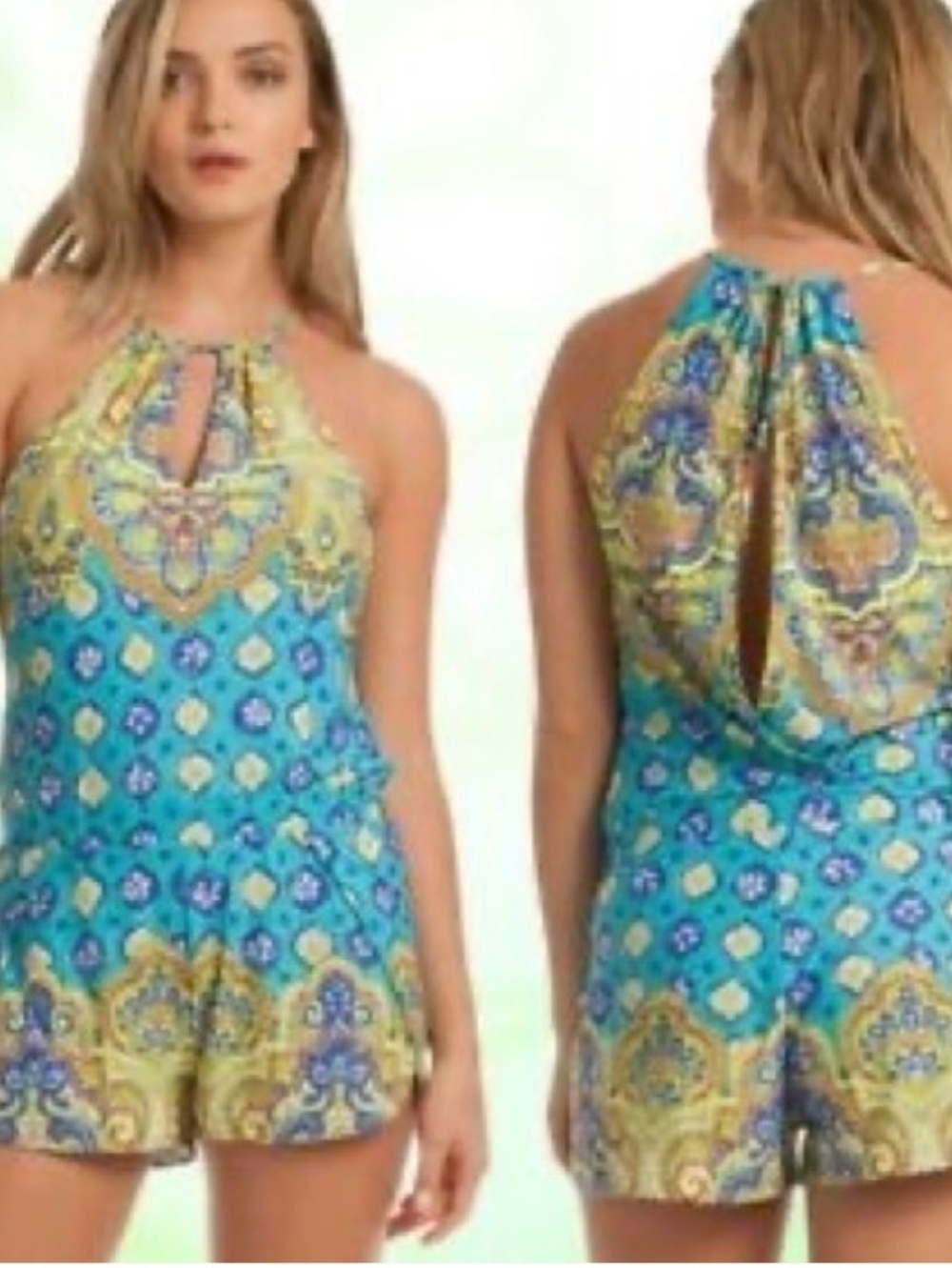 Trina Turk Turquoise Corsica Swim Coverup Romper L